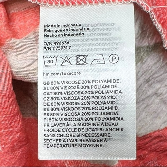 🌻H&M Coral Patterned Drawstring Detail Midi Dress Size Large - Picture 12 of 12